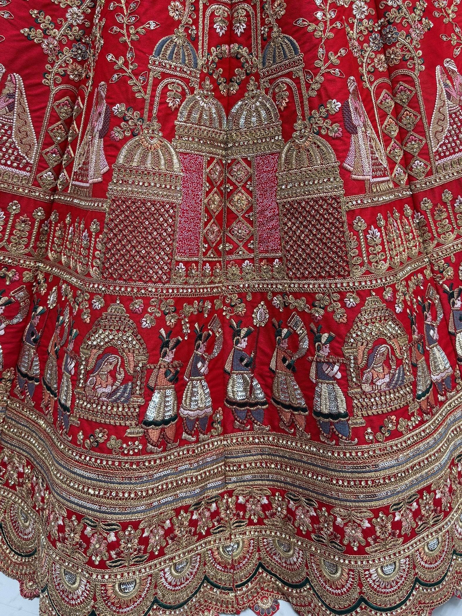 Lovely Red Hand Embroidery Silk Bridal Lehenga Choli With Double Dupatta