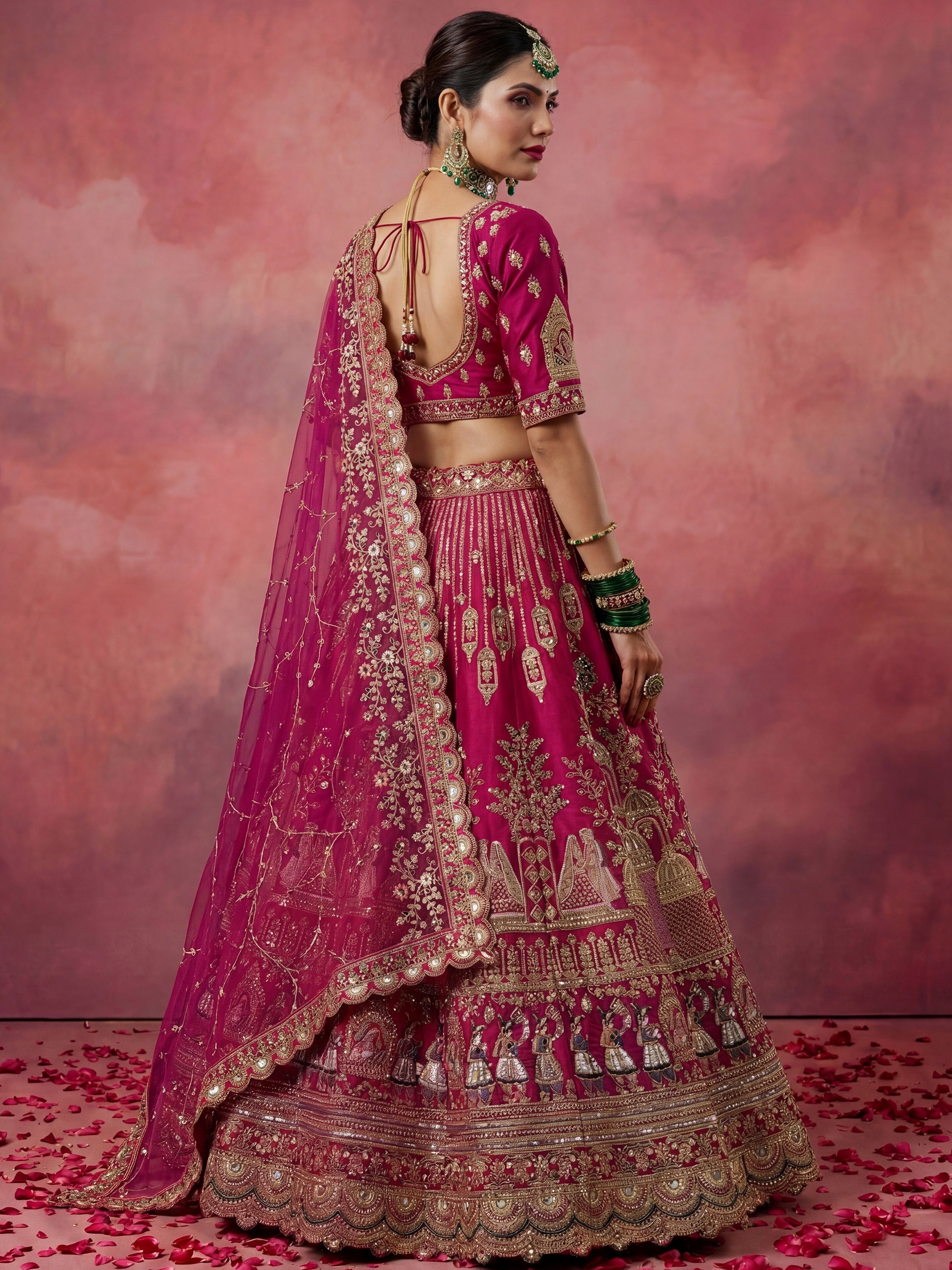 Pretty Pink Zari Embroidery Silk Bridal Lehenga Choli With Double Dupatta