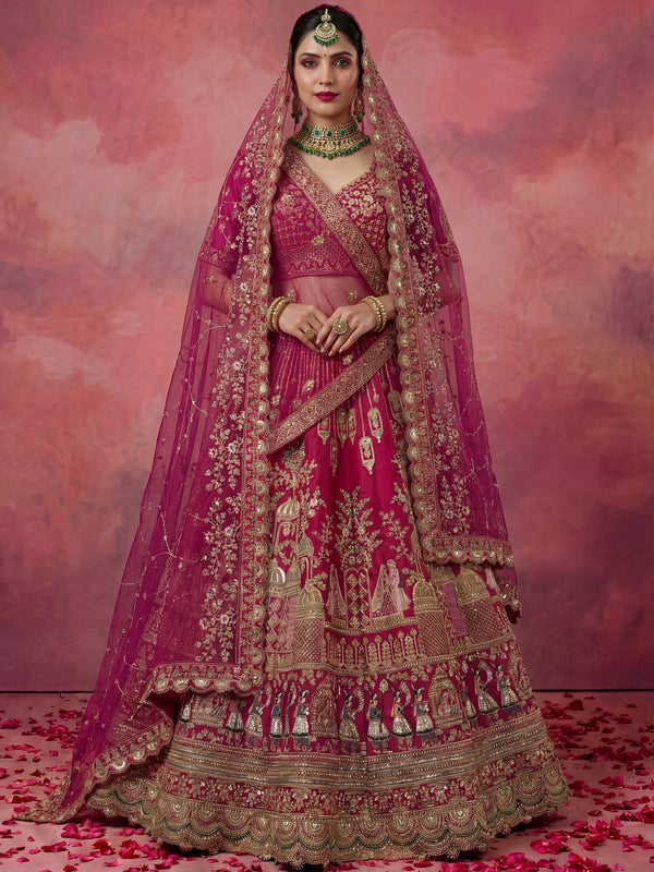 Pretty Pink Zari Embroidery Silk Bridal Lehenga Choli With Double Dupatta