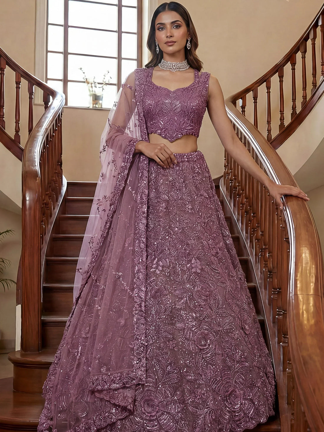 Breathtaking Purple Sequins Net Engagement Wear Lehenga With Blouse