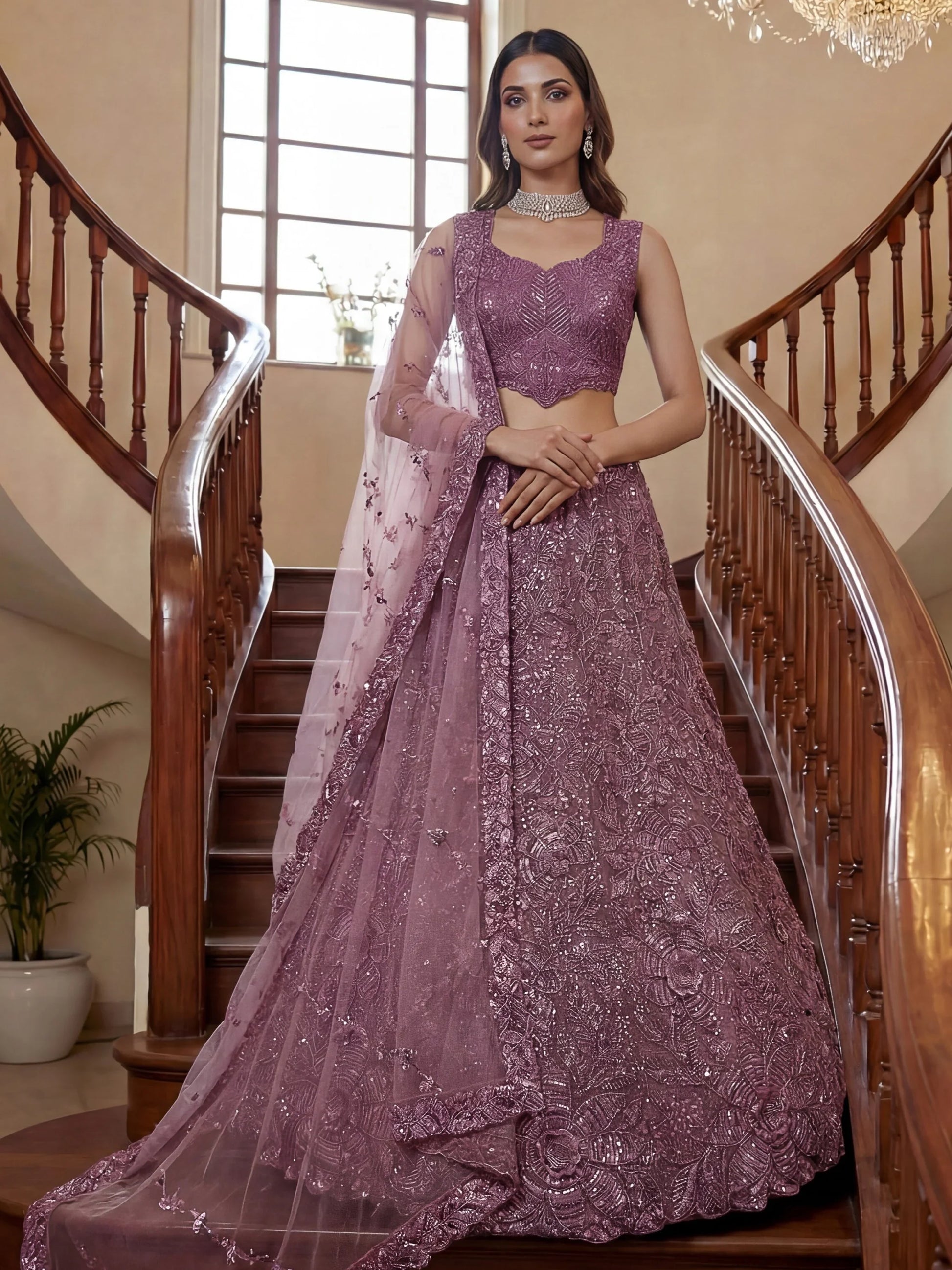 Breathtaking Purple Sequins Net Engagement Wear Lehenga With Blouse