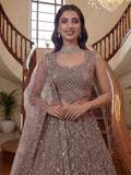 Sparkling Beige Thread Embroidered Net Sangeet Wear Lehenga Choli