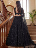 Sensational Black Heavy Embroidered Net Party Wear Lehenga Choli With Dupatta