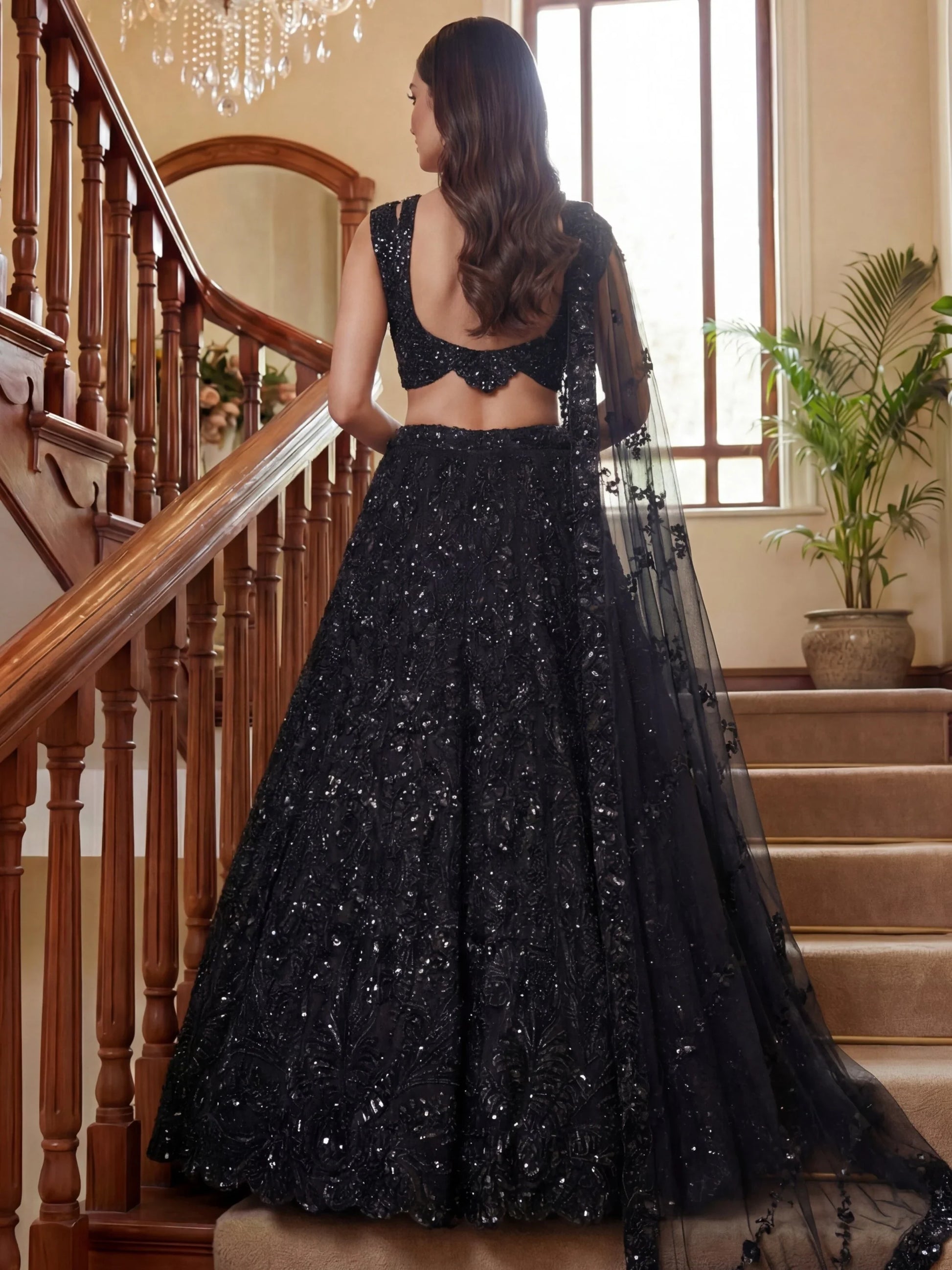 Sensational Black Heavy Embroidered Net Party Wear Lehenga Choli With Dupatta
