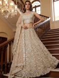 Phenomenal Cream Thread Embroidered Net Reception Wear Lehenga Choli