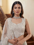 Timeless White Embroidered Net Wedding Wear Lehenga With Blouse