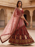 Classy Red Dori Embroidery Velvet Bridal Lehenga Choli With Double Dupatta