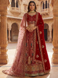 Classy Red Dori Embroidery Velvet Bridal Lehenga Choli With Double Dupatta