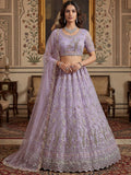 Marvelous Lavender Thread Embroidery Net Wedding Wear Lehenga Choli