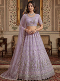 Marvelous Lavender Thread Embroidery Net Wedding Wear Lehenga Choli