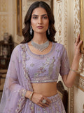 Marvelous Lavender Thread Embroidery Net Wedding Wear Lehenga Choli
