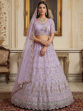 Marvelous Lavender Thread Embroidery Net Wedding Wear Lehenga Choli