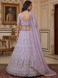 Marvelous Lavender Thread Embroidery Net Wedding Wear Lehenga Choli
