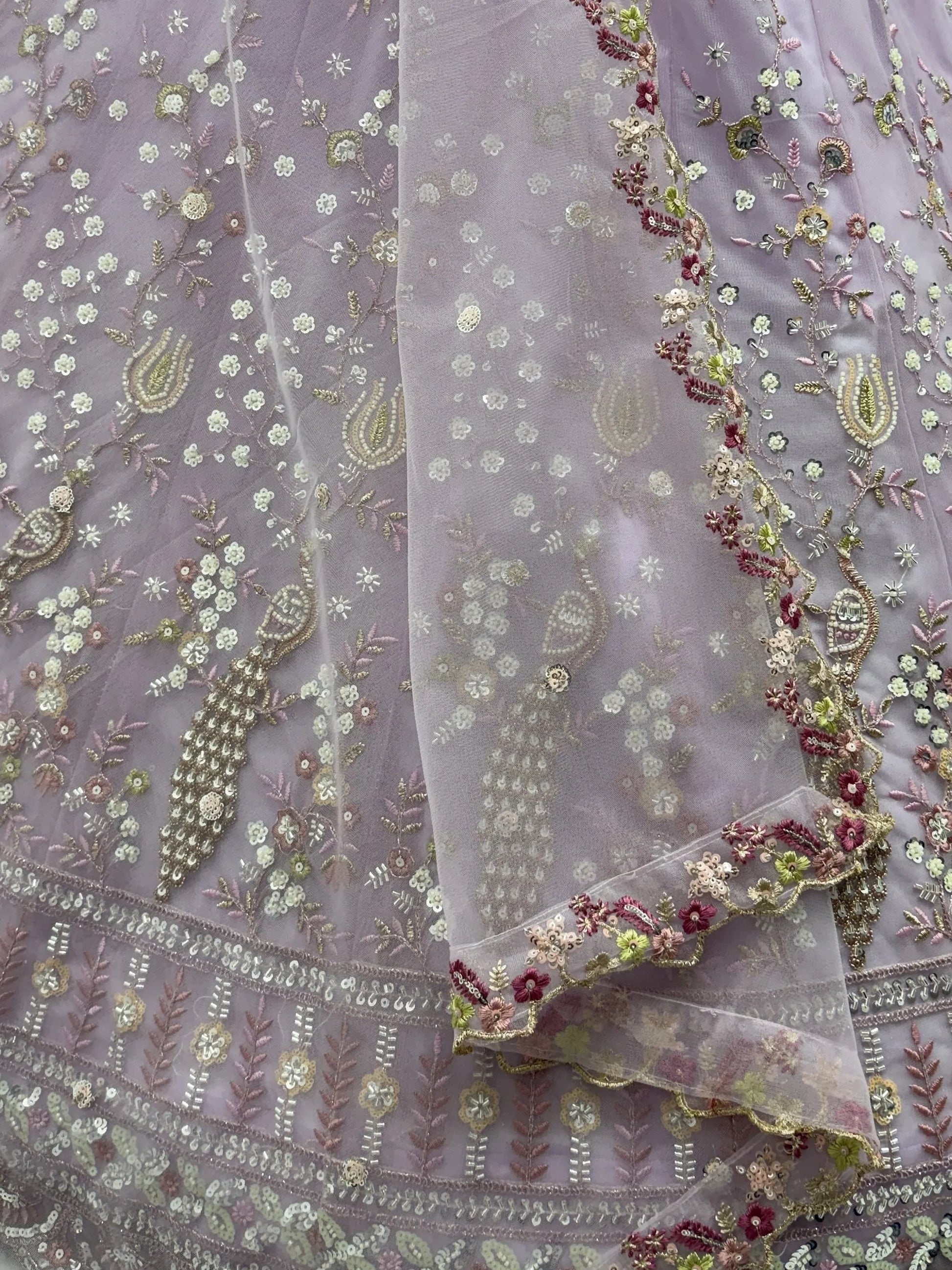Marvelous Lavender Thread Embroidery Net Wedding Wear Lehenga Choli