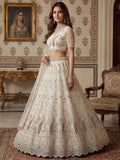 Stunning Off White Sequins Work Net Reception Wear Lehenga Choli