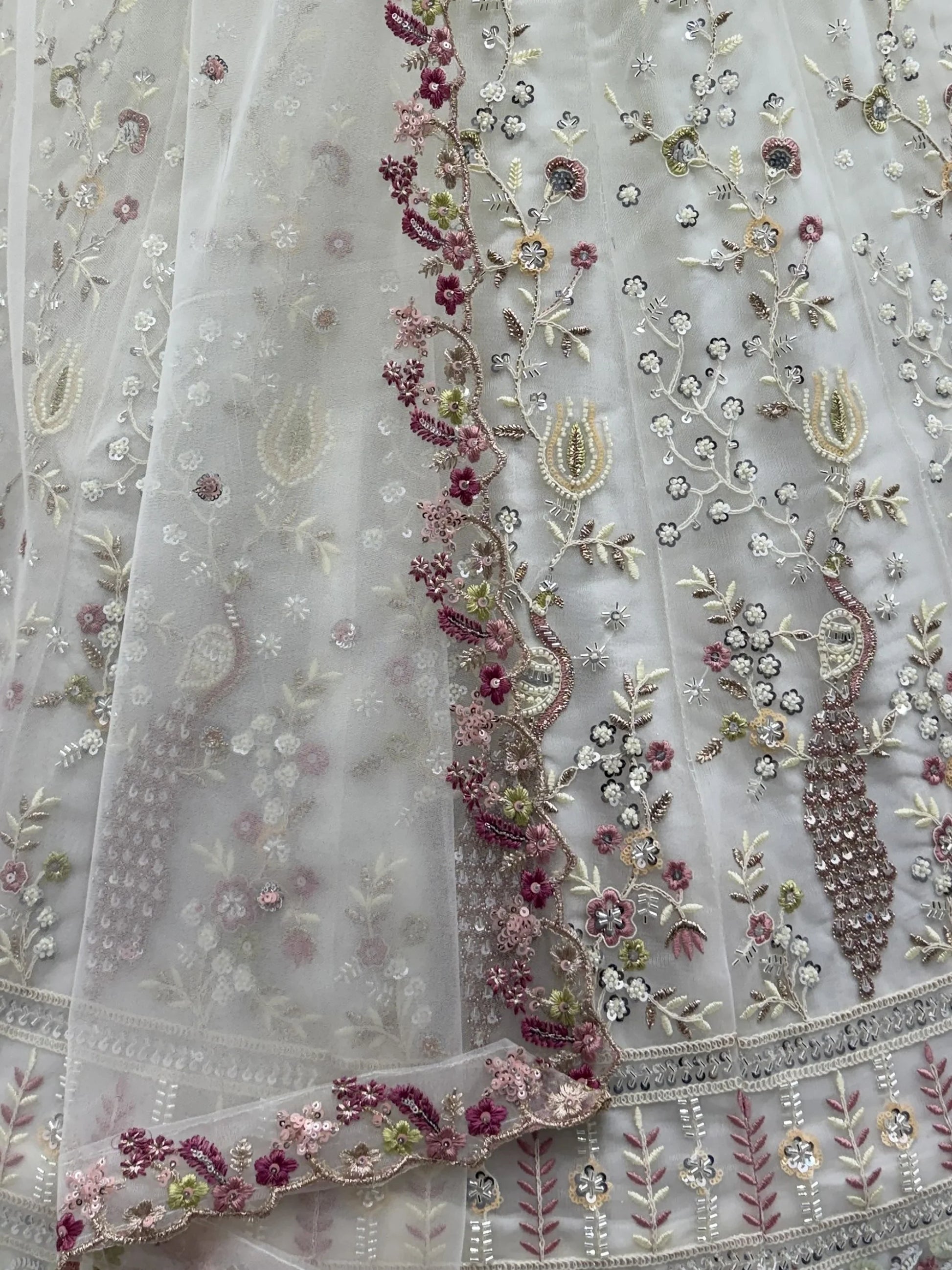 Stunning Off White Sequins Work Net Reception Wear Lehenga Choli