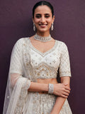 Exceptional Off-White Dori Embroidery Net Bridesmaid Lehenga Choli With Dupatta