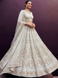 Exceptional Off-White Dori Embroidery Net Bridesmaid Lehenga Choli With Dupatta