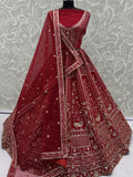 Royal Red Hand Embroidery Silk Bridal Lehenga Choli With Double Dupatta