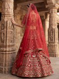 Royal Red Hand Embroidery Silk Bridal Lehenga Choli With Double Dupatta