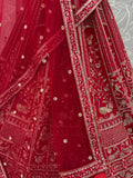 Royal Red Hand Embroidery Silk Bridal Lehenga Choli With Double Dupatta
