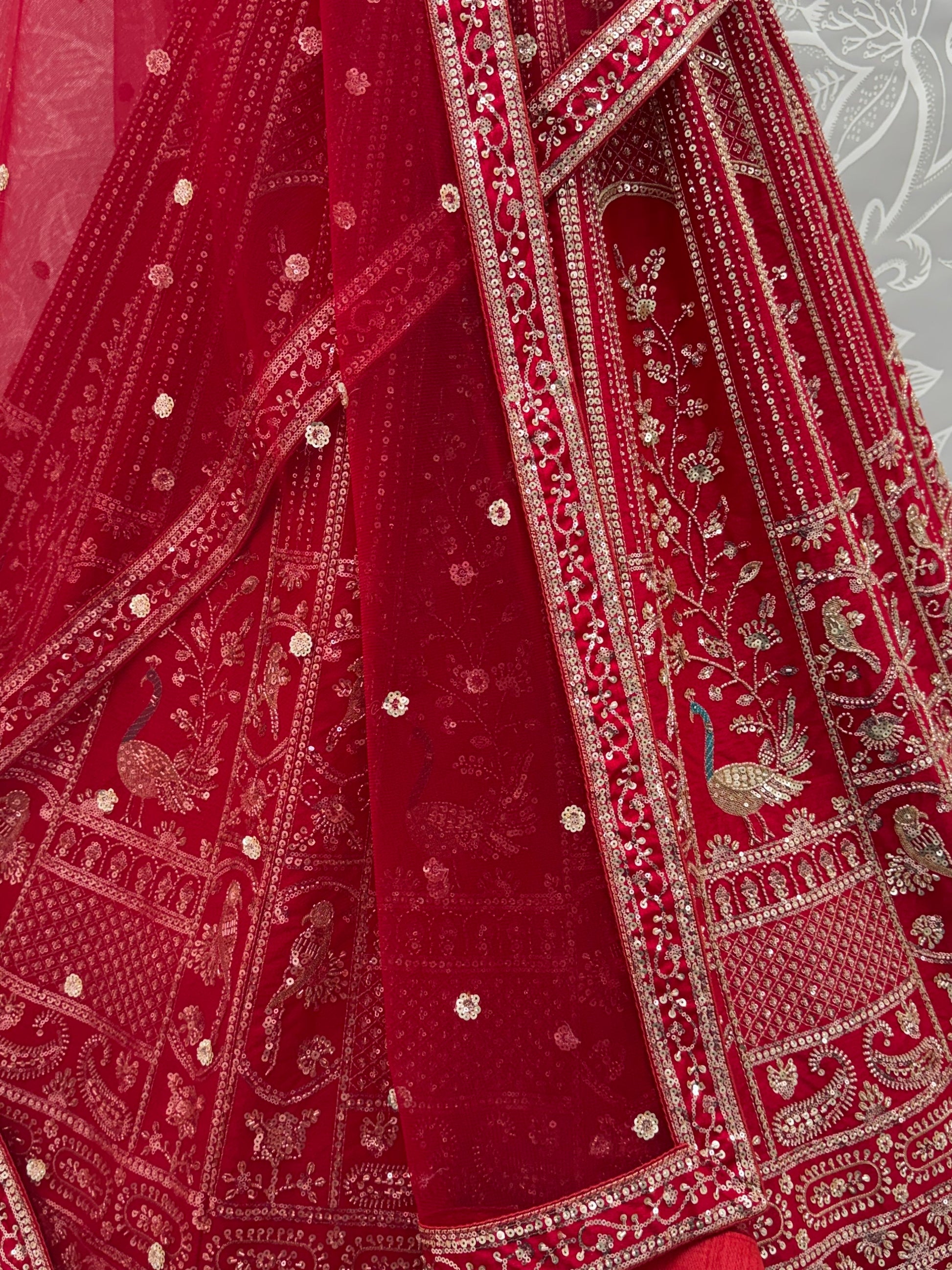 Royal Red Hand Embroidery Silk Bridal Lehenga Choli With Double Dupatta