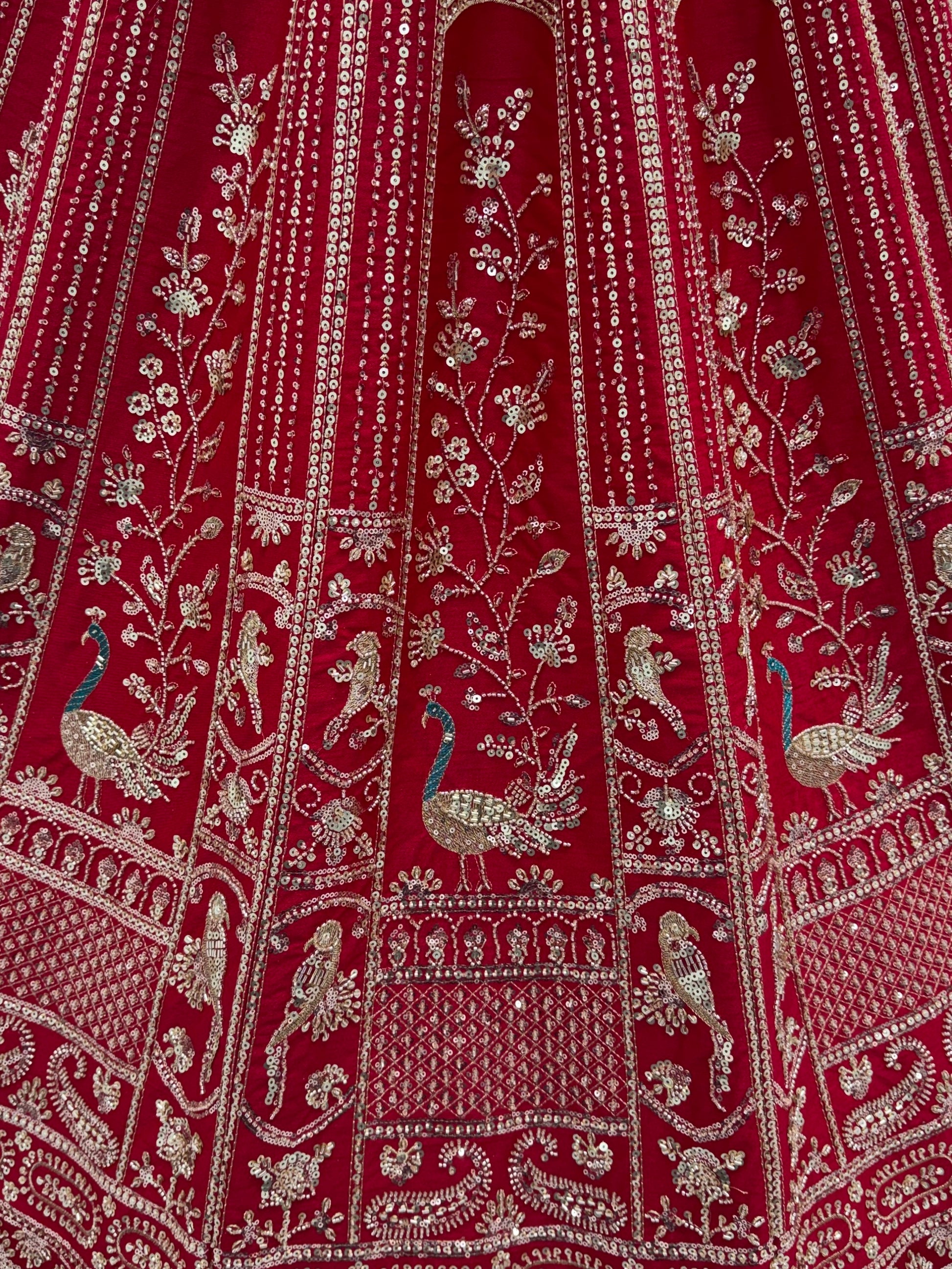 Royal Red Hand Embroidery Silk Bridal Lehenga Choli With Double Dupatta