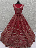 Royal Red Hand Embroidery Silk Bridal Lehenga Choli With Double Dupatta