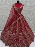Royal Red Hand Embroidery Silk Bridal Lehenga Choli With Double Dupatta