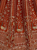 Classic Rust Orange Thread Embroidery Silk Bridal Lehenga Choli With Double Dupatta