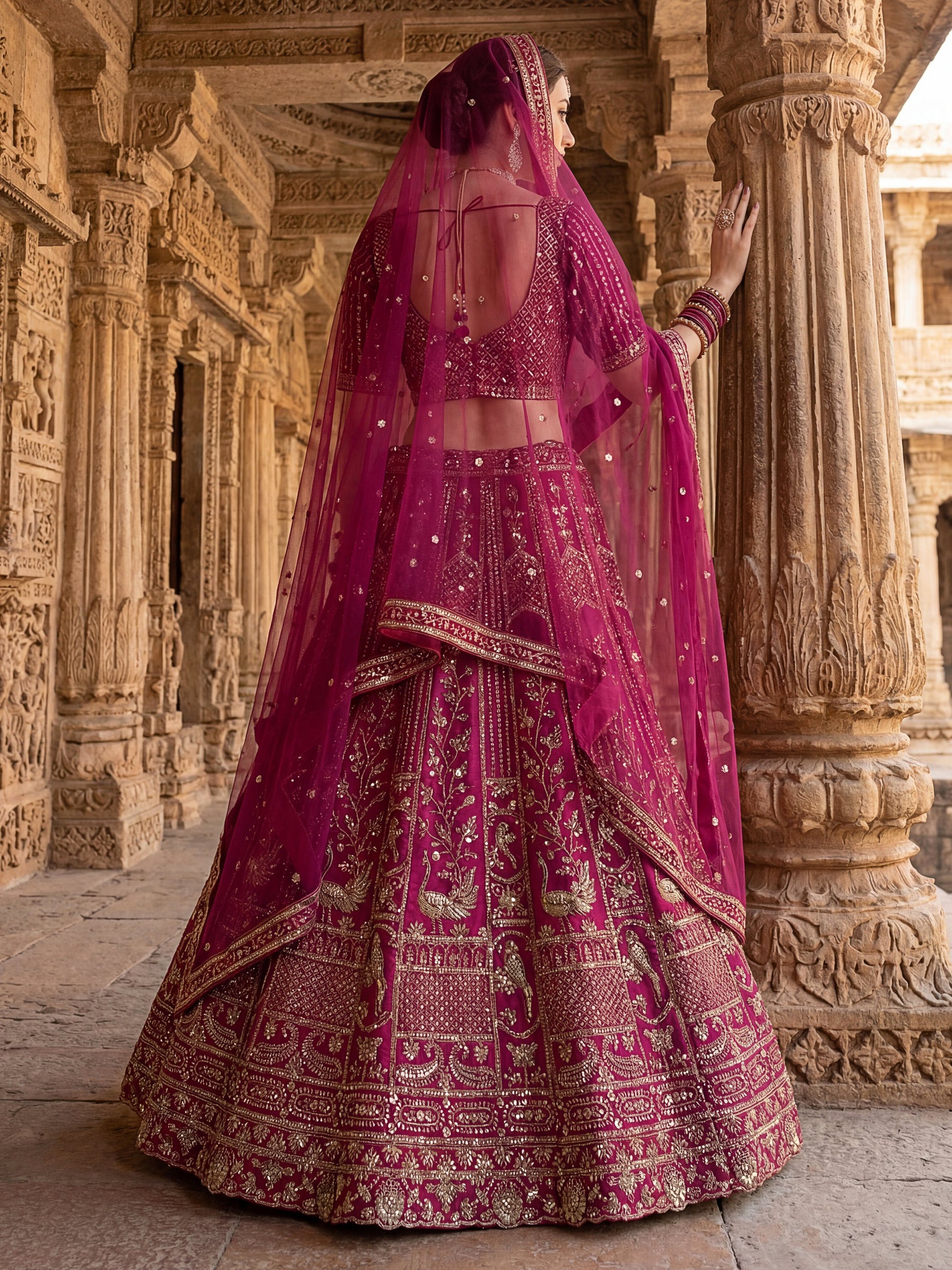 Gorgeous Pink Dori Embroidered Silk Bridal Lehenga Choli With Double Dupatta