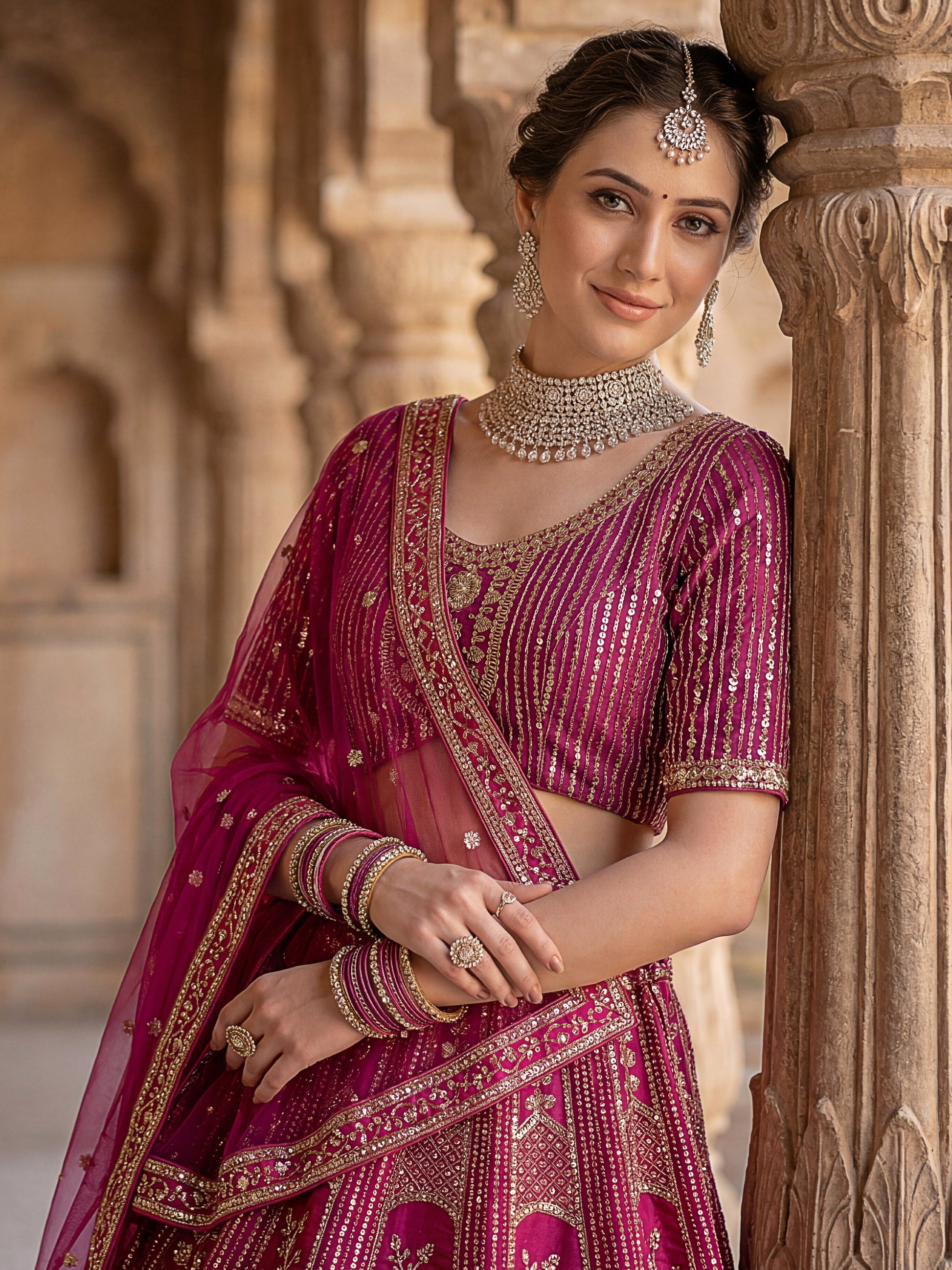 Gorgeous Pink Dori Embroidered Silk Bridal Lehenga Choli With Double Dupatta