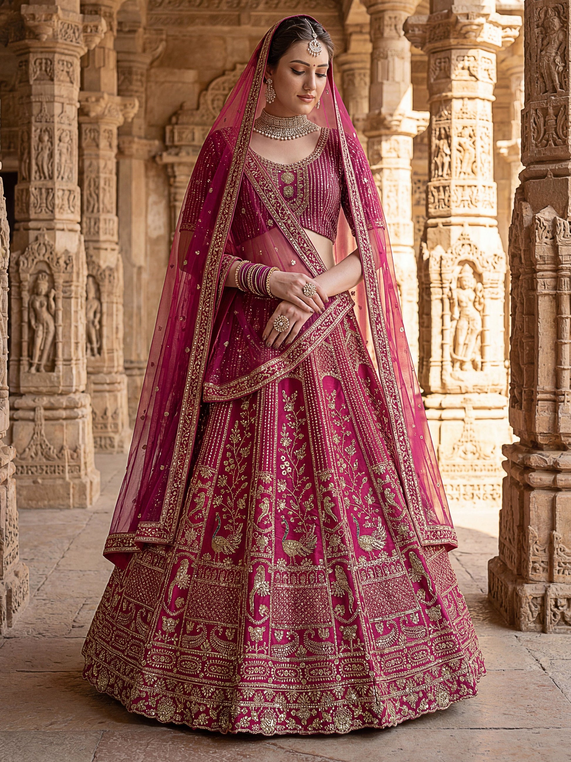 Gorgeous Pink Dori Embroidered Silk Bridal Lehenga Choli With Double Dupatta