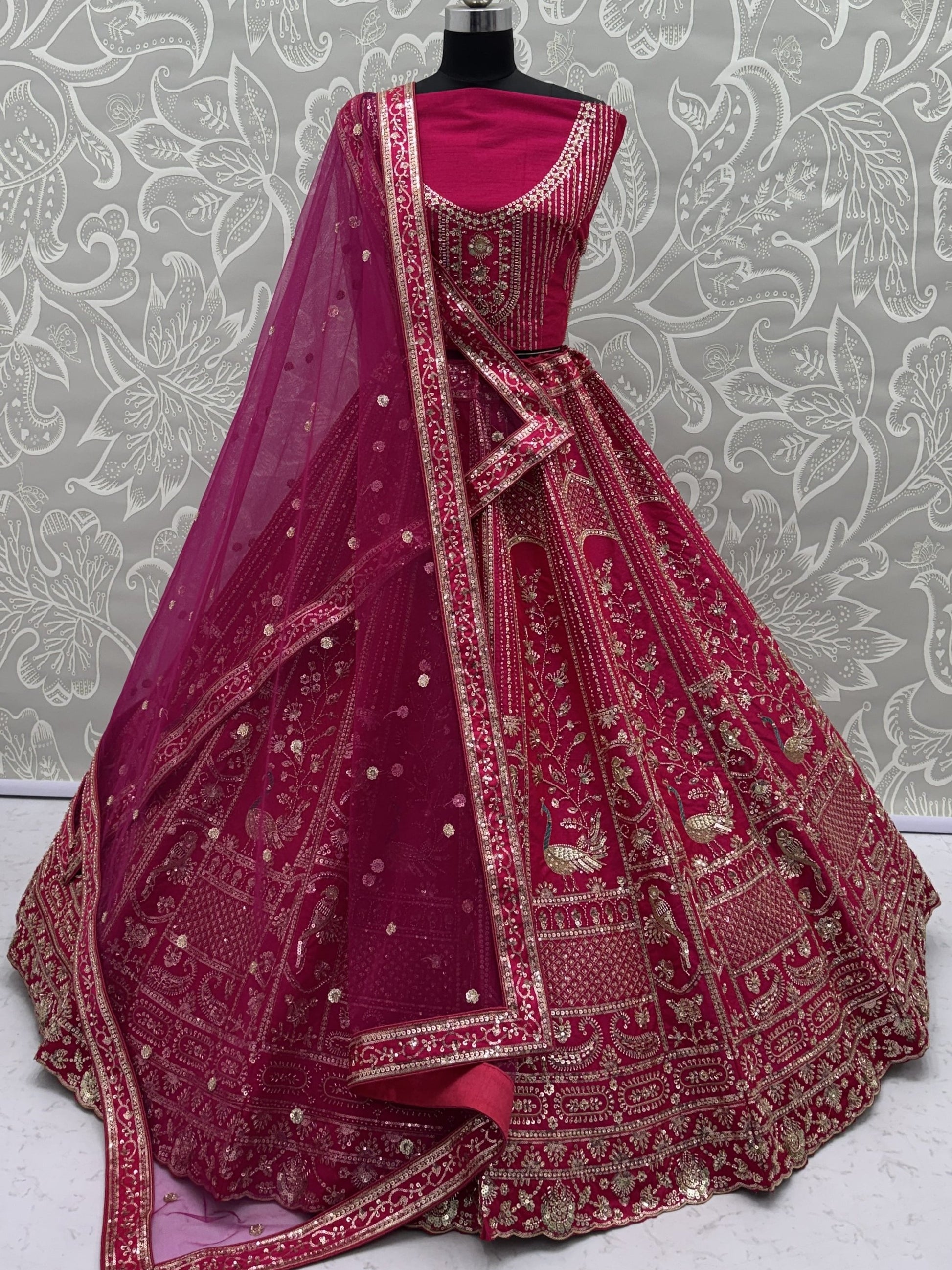 Gorgeous Pink Dori Embroidered Silk Bridal Lehenga Choli With Double Dupatta