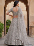 Sparkling Grey Multi-Thread Embroidery Net Bridesmaids Lehenga Choli