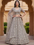 Sparkling Grey Multi-Thread Embroidery Net Bridesmaids Lehenga Choli