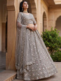Sparkling Grey Multi-Thread Embroidery Net Bridesmaids Lehenga Choli