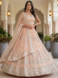 Glamorous Peach Zari Work Net Engagement Wear Lehenga Choli