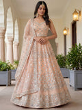 Glamorous Peach Zari Work Net Engagement Wear Lehenga Choli