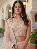 Glamorous Peach Zari Work Net Engagement Wear Lehenga Choli