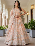 Glamorous Peach Zari Work Net Engagement Wear Lehenga Choli