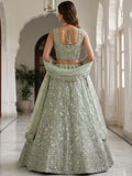 Superb Sea Green Sequins Net Engagement Wear Lehenga Choli With Dupatta