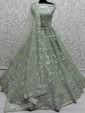 Superb Sea Green Sequins Net Engagement Wear Lehenga Choli With Dupatta