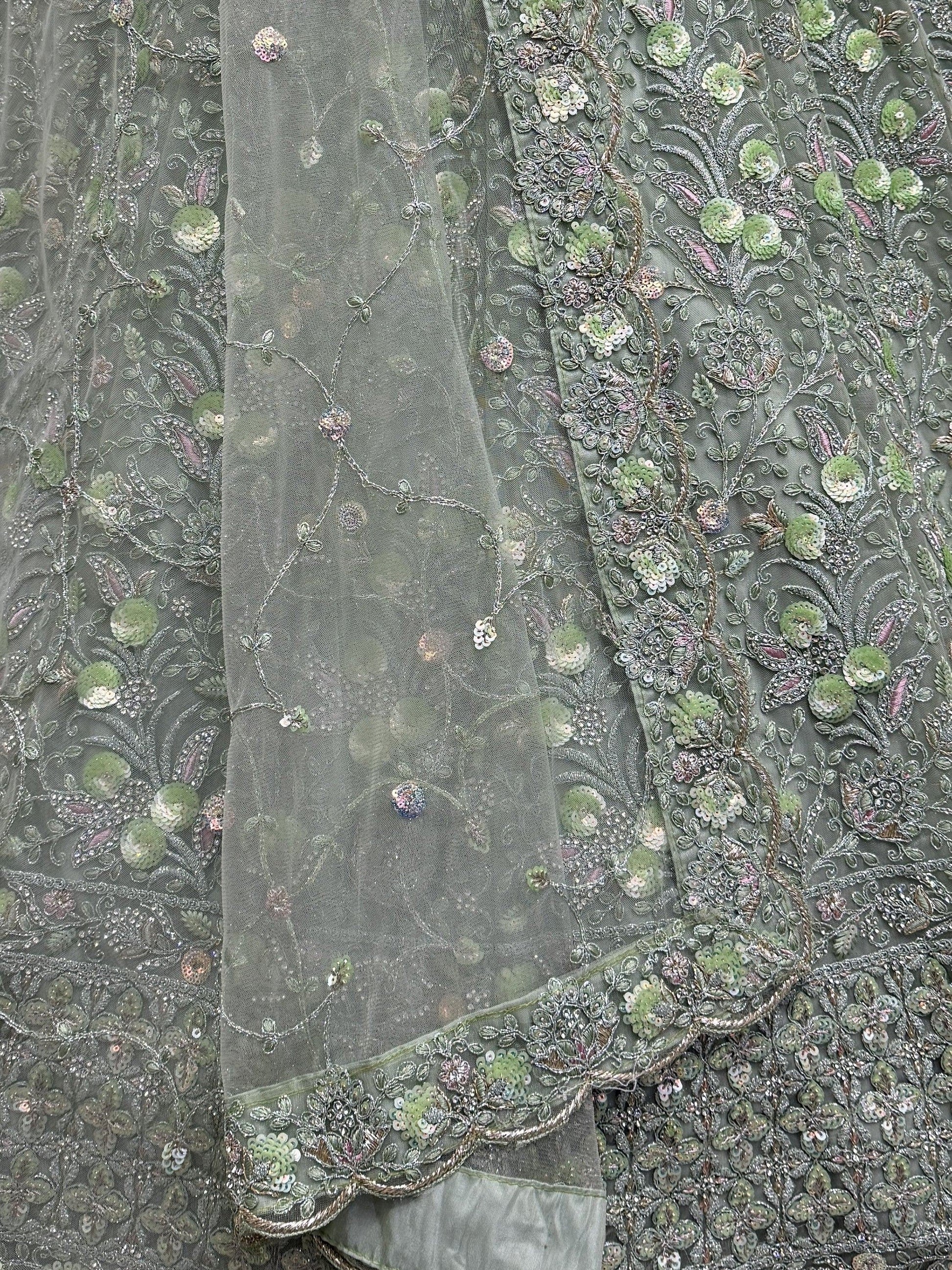 Superb Sea Green Sequins Net Engagement Wear Lehenga Choli With Dupatta