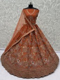 Remarkable Orange Dori Embroidered Silk Bridal Lehenga Choli With Double Dupatta