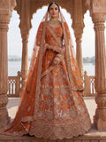 Remarkable Orange Dori Embroidered Silk Bridal Lehenga Choli With Double Dupatta