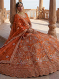 Remarkable Orange Dori Embroidered Silk Bridal Lehenga Choli With Double Dupatta