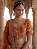Remarkable Orange Dori Embroidered Silk Bridal Lehenga Choli With Double Dupatta