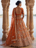 Remarkable Orange Dori Embroidered Silk Bridal Lehenga Choli With Double Dupatta