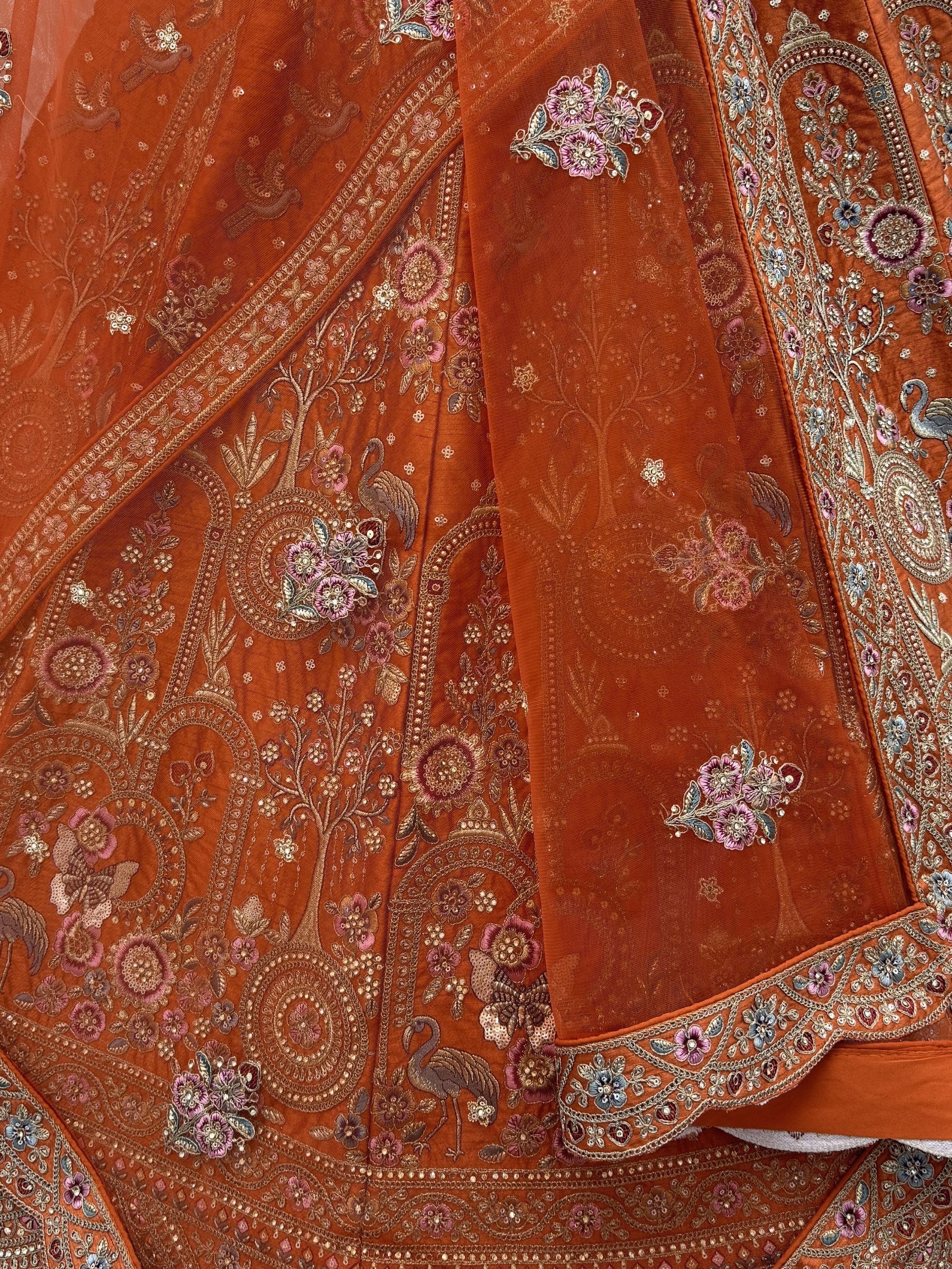 Remarkable Orange Dori Embroidered Silk Bridal Lehenga Choli With Double Dupatta